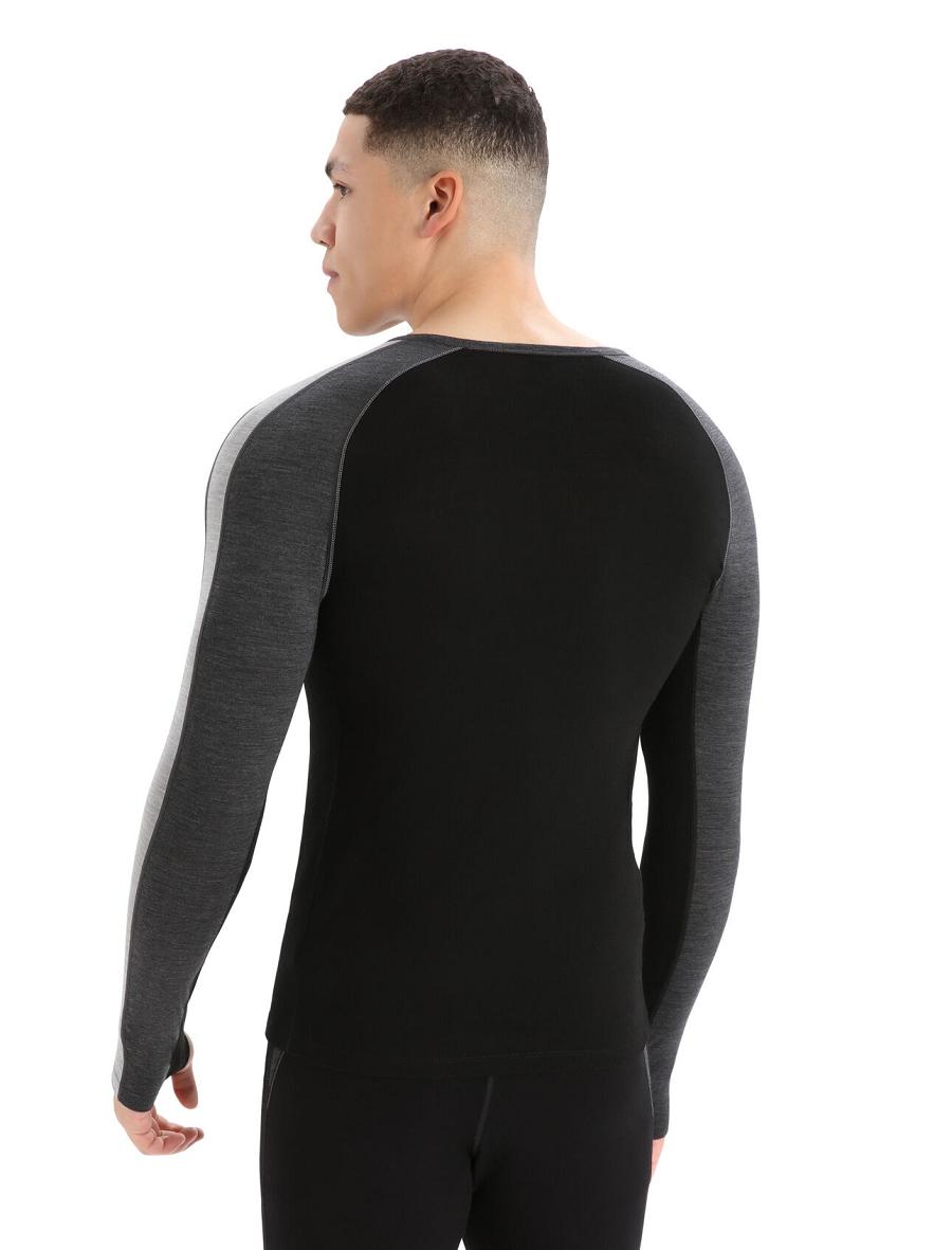 Jet Heather / Black Icebreaker 200 ZoneKnit™ Merino Long Sleeve Crewe Men's Base Layers | AU 1327GSOL